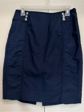 White House Black Market Perfect Form Navy Pencil Skirt with Silver-Tone Buttons